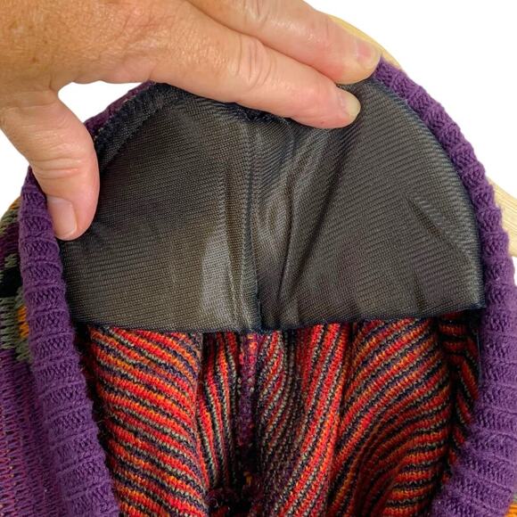 Vintage 80s Y2K Women's Sweater Purple Red Gold Floral Crew Neck - Picture 6 of 7